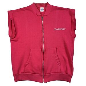 Vtg 80s Womens Healthknit Zip Up Fleece Vest Pink Breckenridge Colorado Resort L